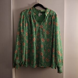 Joie Women's Green Floral Long Sleeve Blouse